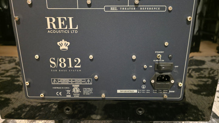 REL Acoustics S/812 S812 Subwoofer Speaker in Gloss Black Serial S8120107621 EXCELLENT