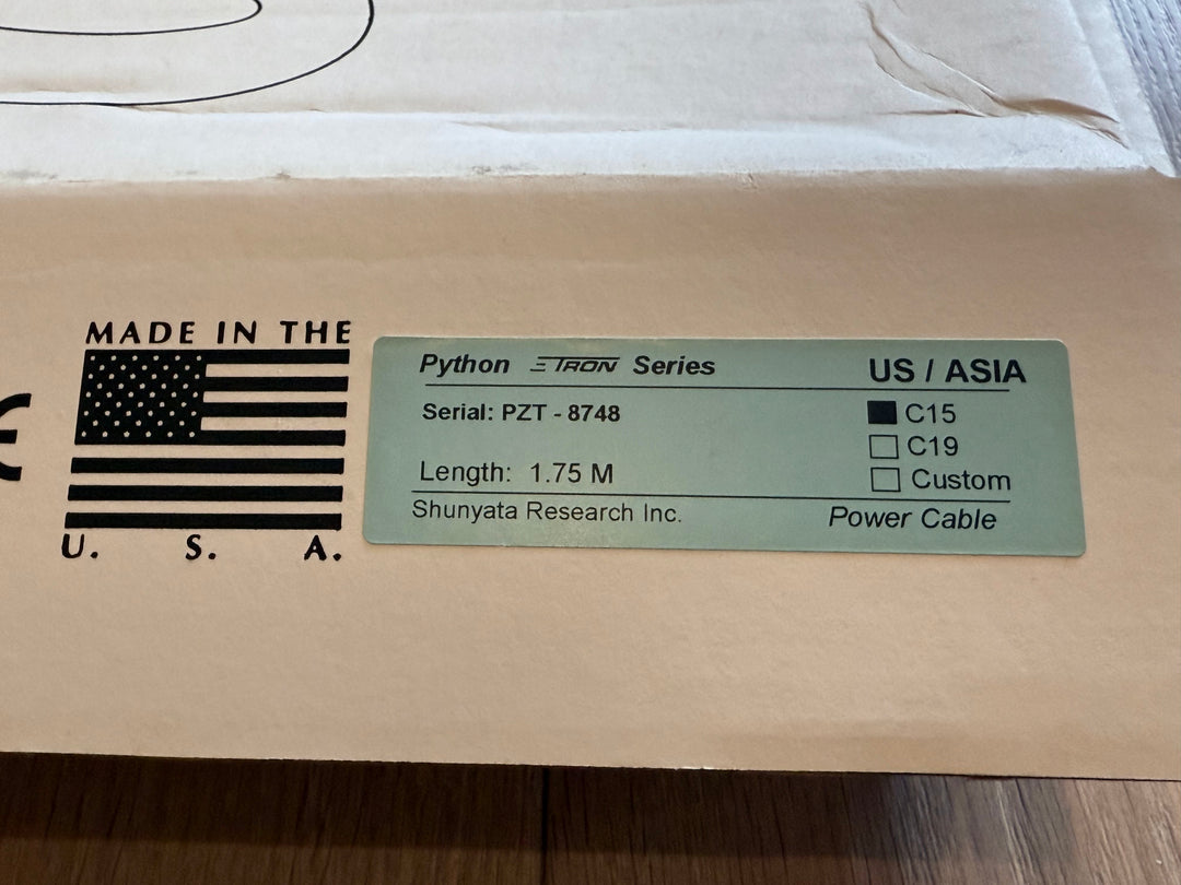 Shunyata Research E-Tron Python Serial 8748 1.75M C15 Power Cord Cable MINT
