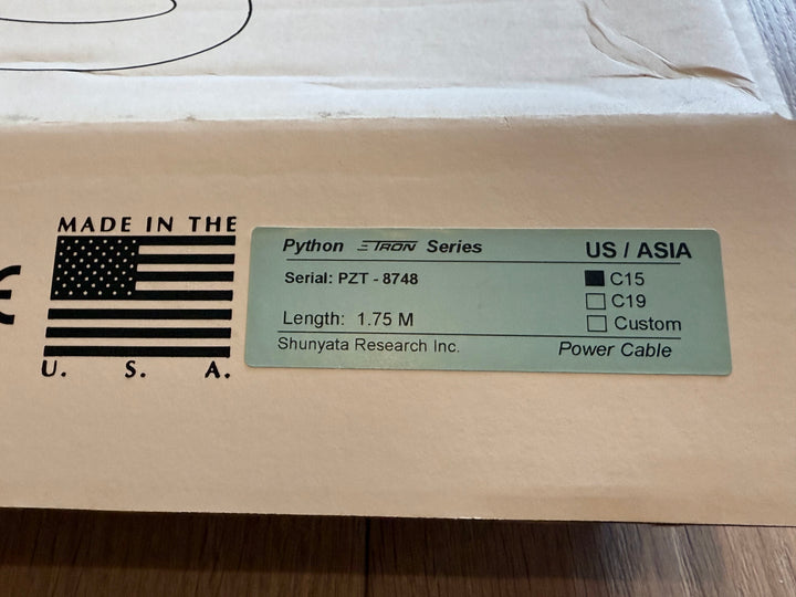 Shunyata Research E-Tron Python Serial 8748 1.75M C15 Power Cord Cable MINT