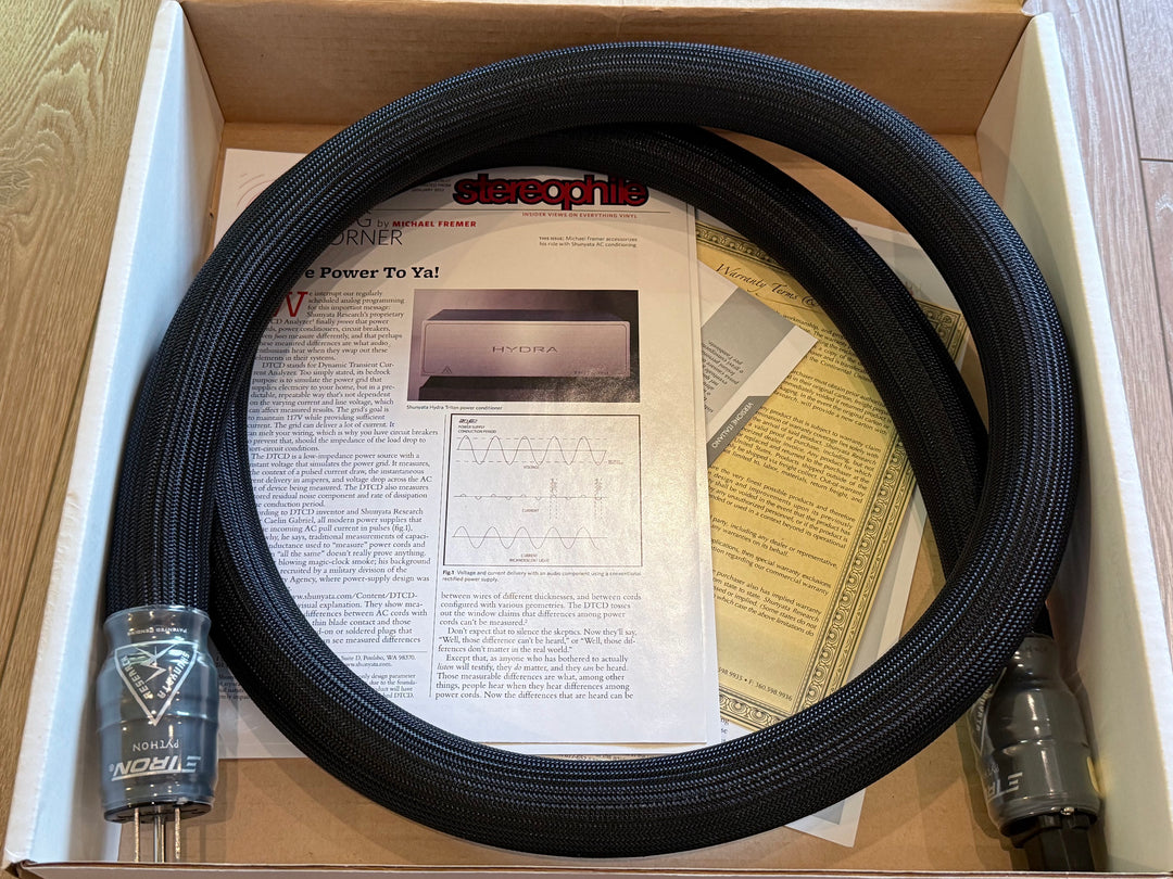 Shunyata Research E-Tron Python Serial 8748 1.75M C15 Power Cord Cable MINT