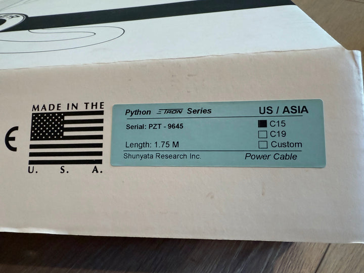 Shunyata Research E-Tron Python Serial 9645 1.75M C15 Power Cord Cable MINT