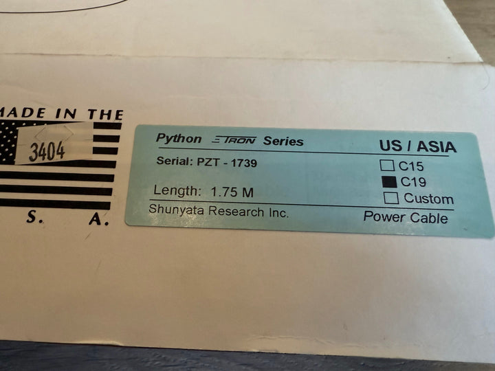 Shuntata Research E-Tron Python Serial 1739 1.75M C19 Power Cord Cable MINT