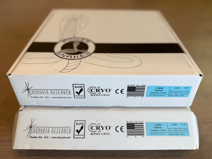 Shunyata Research E-tron Python Speaker Cables Pair with Gold Spade Connectors  3M Serial 4714 & 4715 MINT