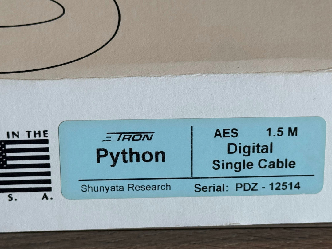 Shunyata Research E-tron Python AES Digital Single Cable 1.5M Serial 12514 MINT