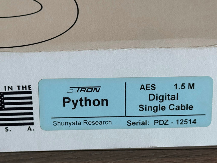 Shunyata Research E-tron Python AES Digital Single Cable 1.5M Serial 12514 MINT