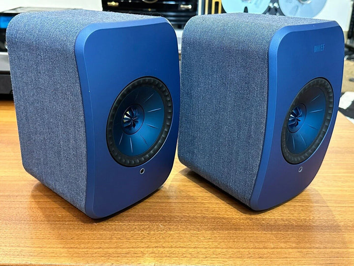 KEF LSX Powered Speakers Pair (Blue) Original Box Power Cord Manual EXCELLENT