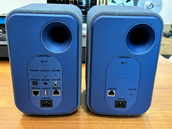 KEF LSX Powered Speakers Pair (Blue) Original Box Power Cord Manual EXCELLENT