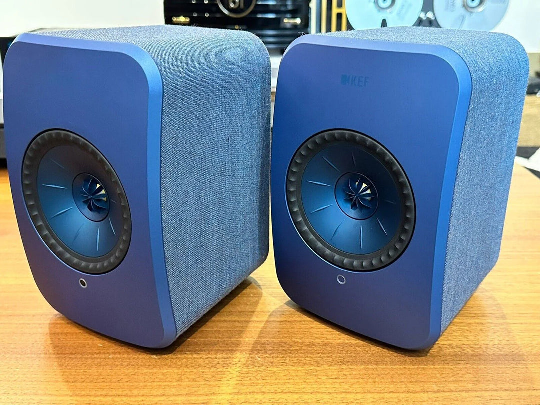 KEF LSX Powered Speakers Pair (Blue) Original Box Power Cord Manual EXCELLENT